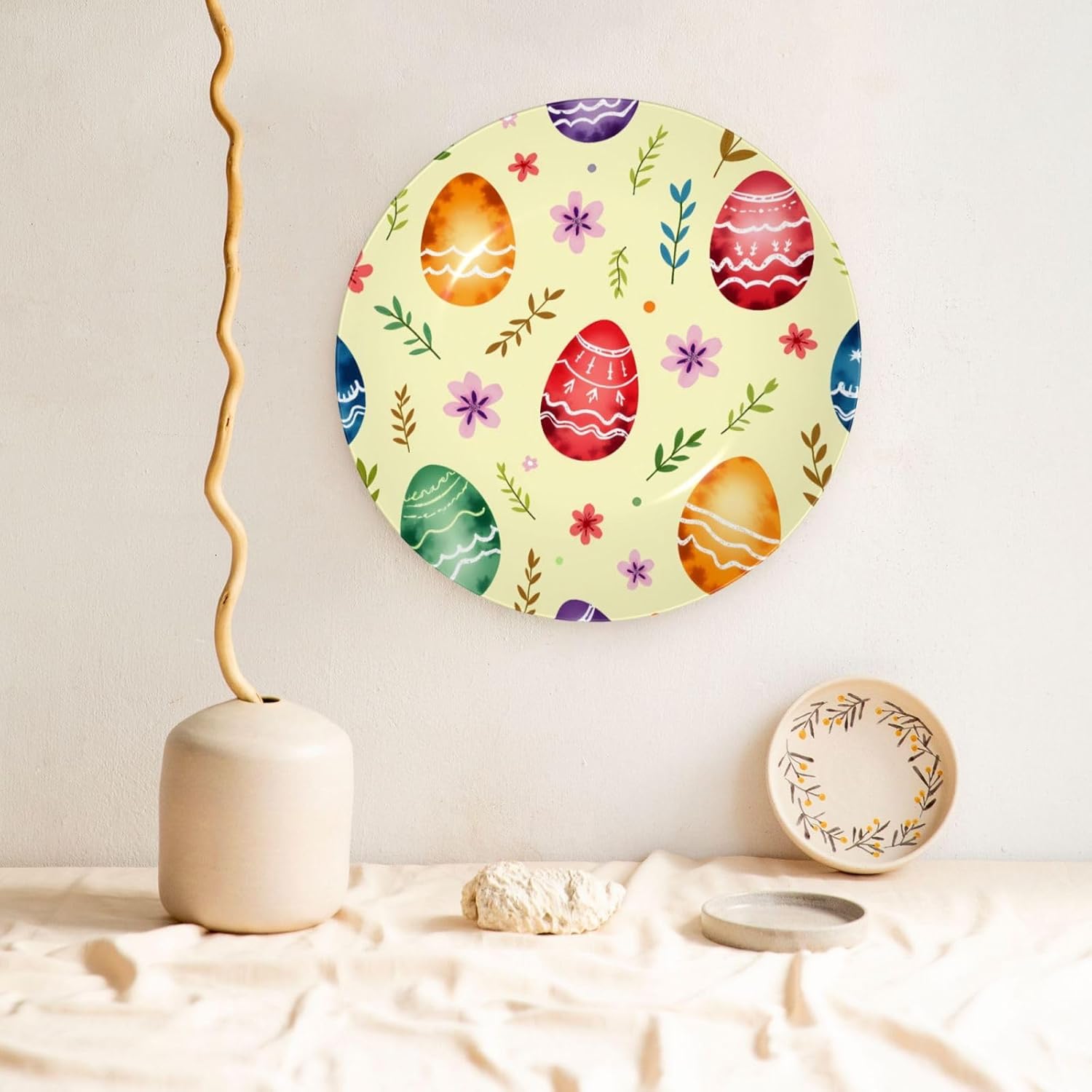 Easter Spring Art Style Ceramic Plate Display Decorative Plate With Stand Wall Hanging Plate For Home Decor 10 Inch