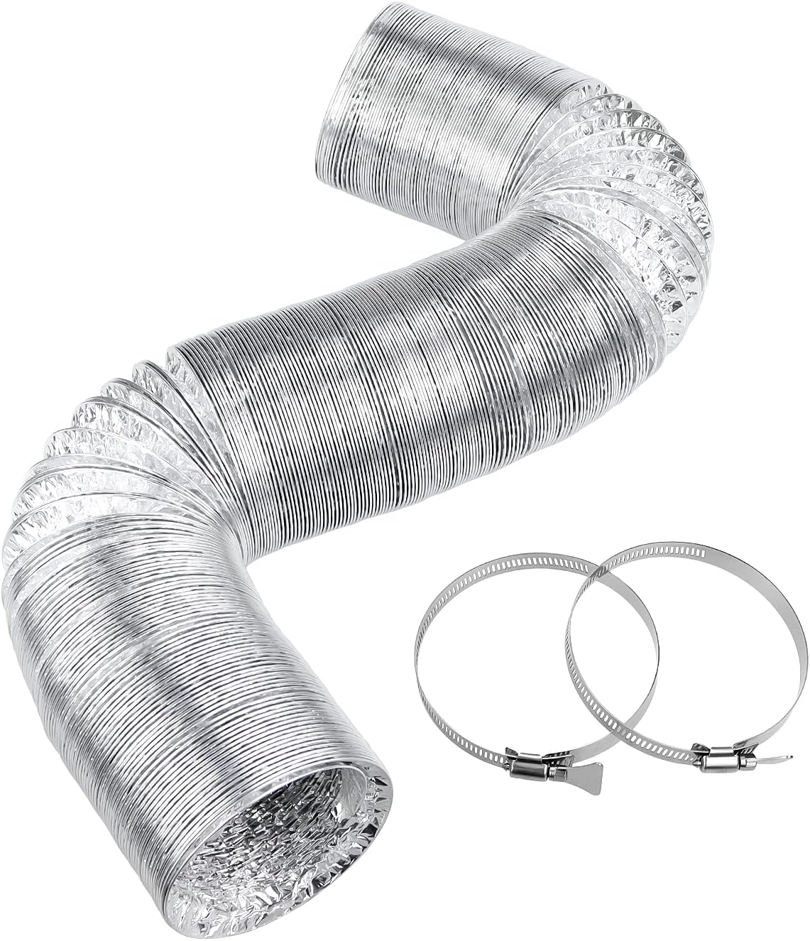 Cenipar Dryer Vent Hose-4 inch Ducting Vent Hose Flexible Aluminum Foil Non-Insulated (4 inch 25 feet) with 2 Clamps