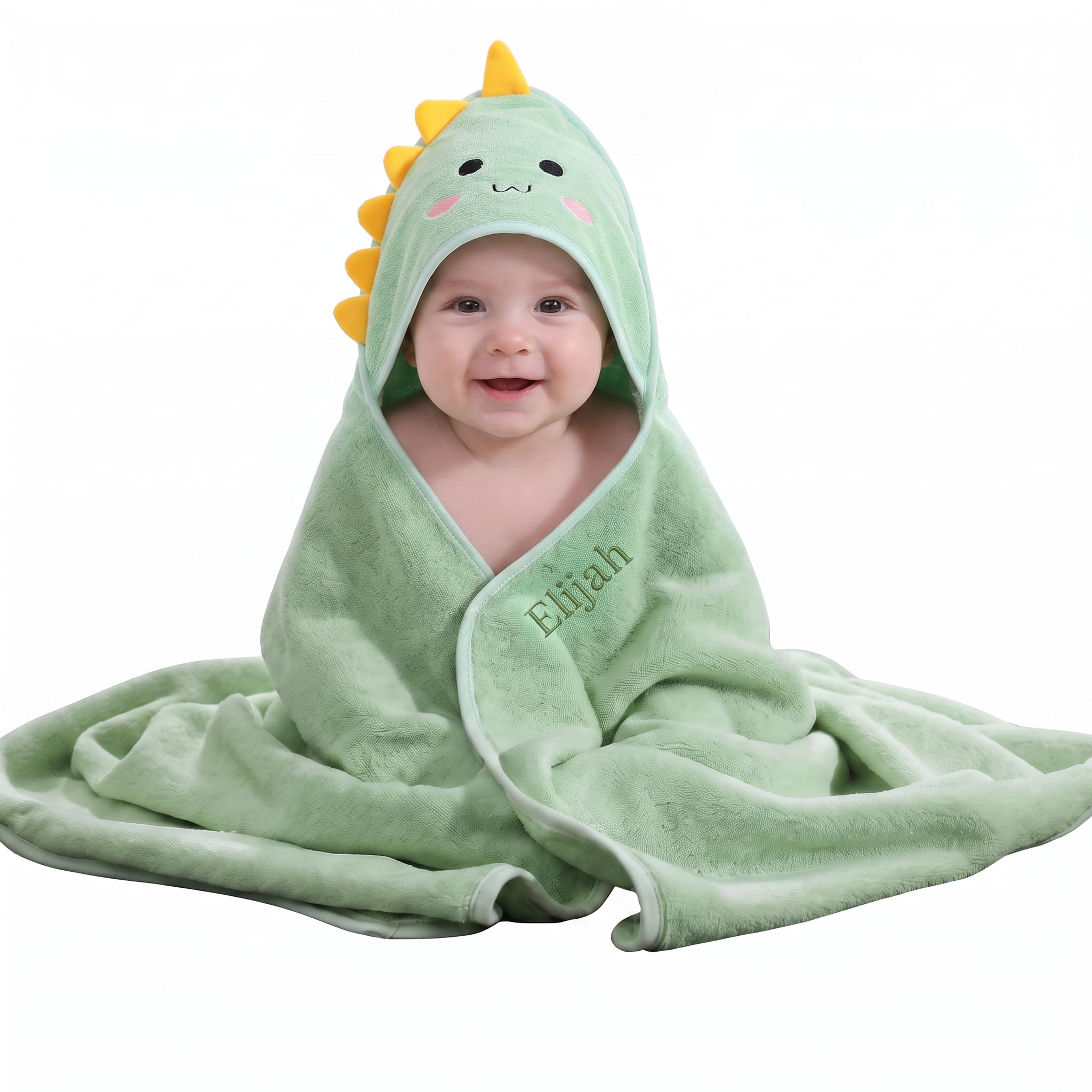 Grovjewfit Personalised Baby Hooded Towel Soft Coral Fleece Baby Bath Towel with Name Bunny Hooded Towel for Boys and Girls Gift for Baby Shower Baby Baptisms Birthdays