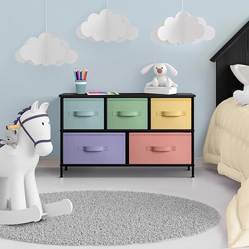 Miniatura 6 de Cómoda Sorbus con 5 cajones, cajonera para niños, adolescentes, dormitorio, cuarto del bebé, sala de juegos, ropa, juguetes, marco de acero, parte
