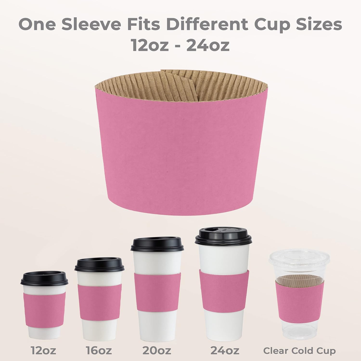 FMP Brands 1000 Pack Pink Coffee Cup Sleeves Disposable for Hot Drinks, Durable Corrugated Cardboard Cup Sleeves for 12-24 oz Cups, Beverage Insulator and Hand Protection for Hot & Cold Drinks