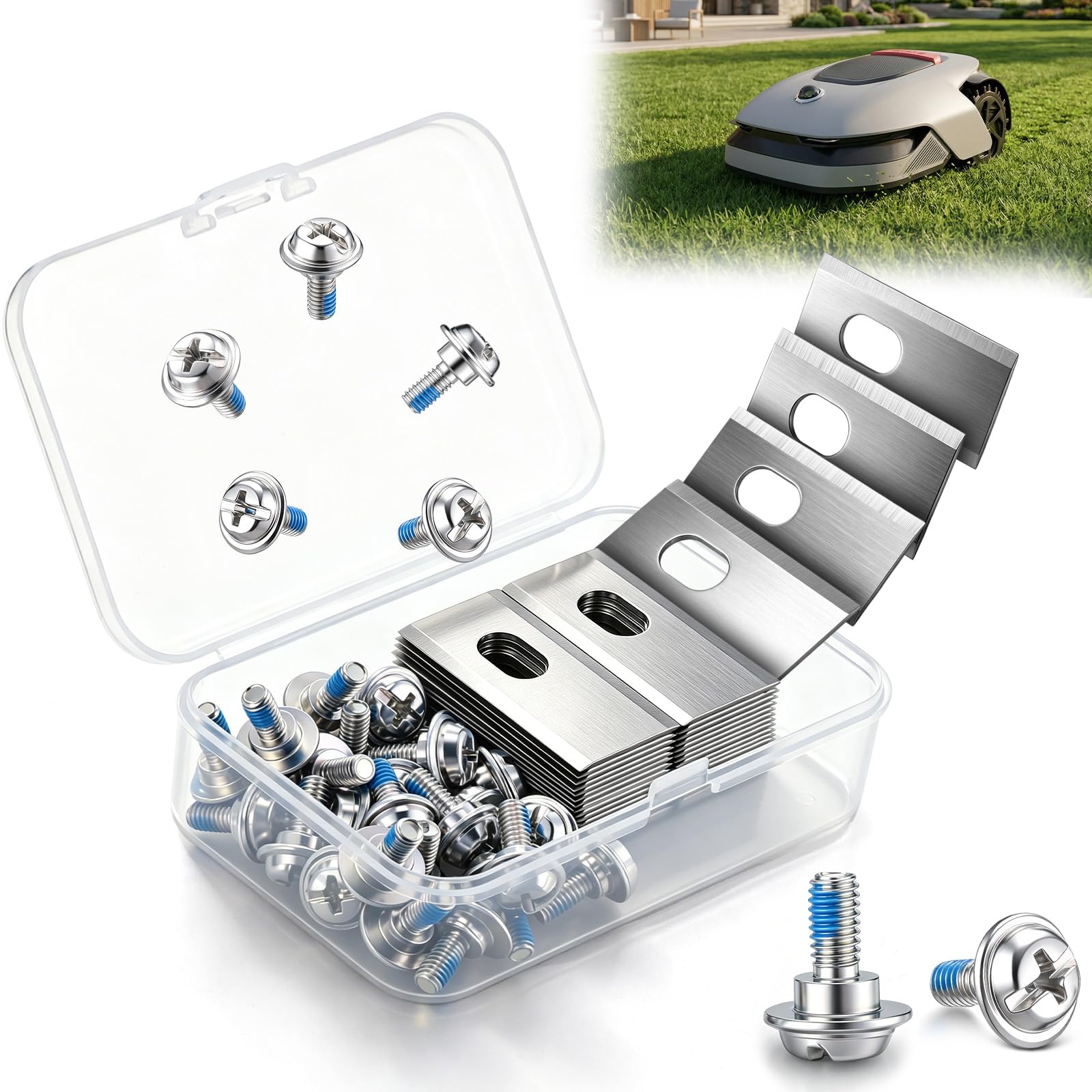 BBTO 24 lames de rechange et 24 vis, compatibles avec ViAX 250/500, MOVA 600/1000, LiDAX Ultra 800/1200/1600/1000 AWD/2000 AWD, NAVAX 3500/5000 AWD. Lames de rechange en acier inoxydable et alliage de