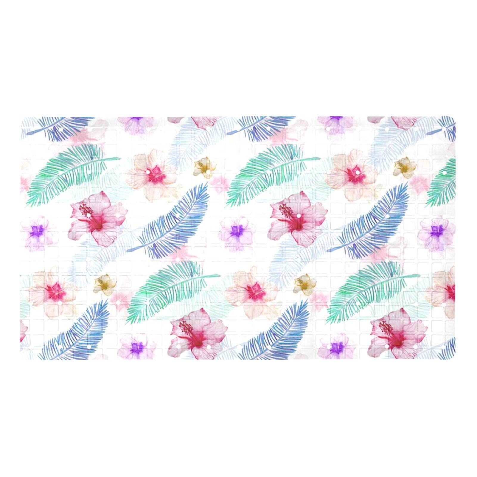 Tapis de bain antidérapant motif feuilles d'été pour une douche sûre en famille