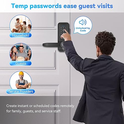 Miniatura 6 de Cerradura inteligente de puerta con teclado con asa, cerradura inteligente de entrada sin llave QWUE para puerta delantera, solución de desbloqueo