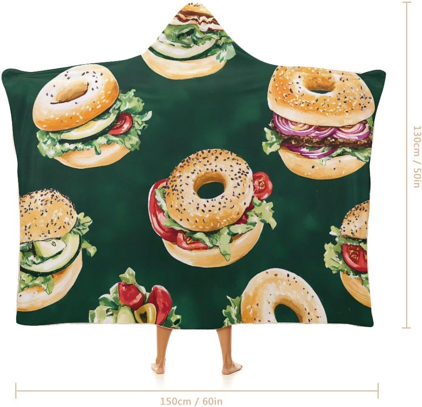 Bagel Sandwiches Fashion Wearable Blanket Hoodie Fleece Throw Cloak Robe Unisex