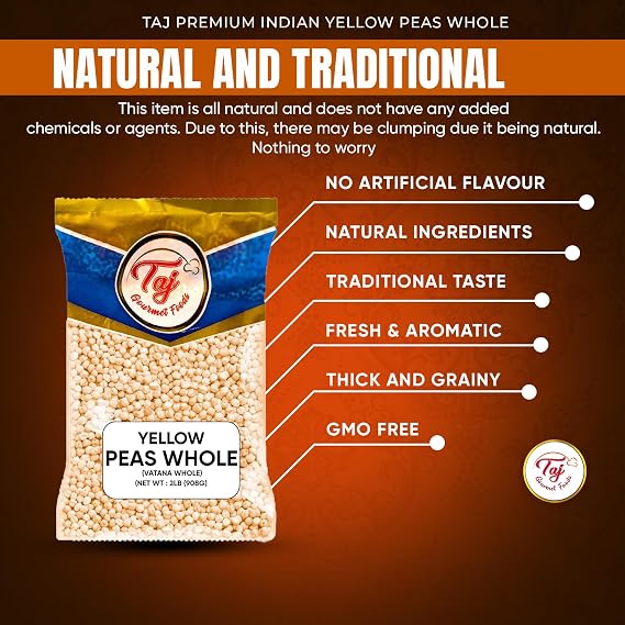 TAJ Yellow Peas Whole 2-Pounds | Vatana Whole, Vatana, Matar