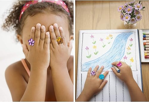 Miniatura 7 de Hifot 24 anillos ajustables de cristal para niñas, anillos de dedo de joyería de princesa con caja en forma de corazón, anillos de simulación