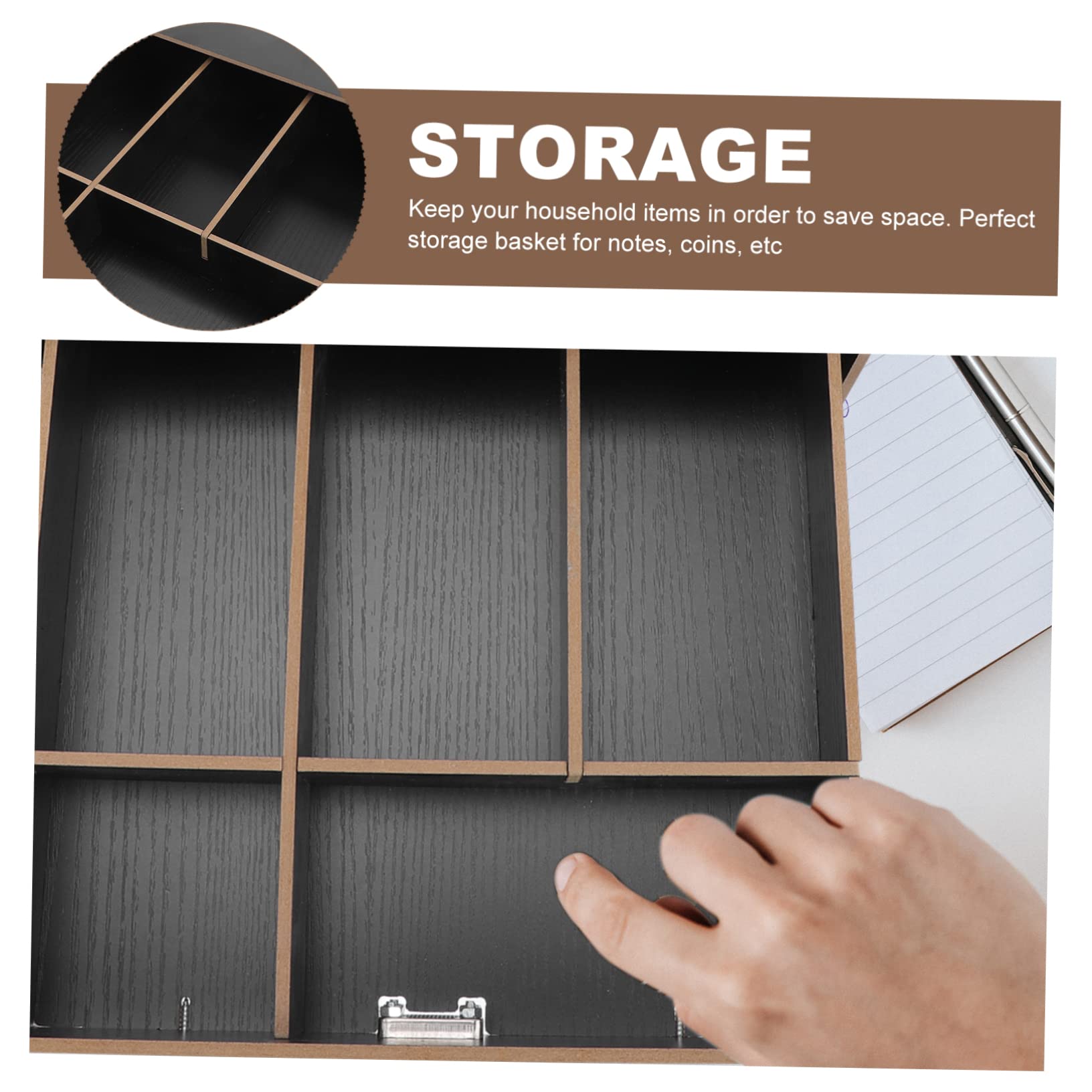Holzkiste zur Geldaufbewahrung mit Fünffach Gegitterter Münzschale in Schwarz Platzsparendes Design mit Clip Befestigung Geeignet für Münzen und Scheine in Shops und Supermärkten