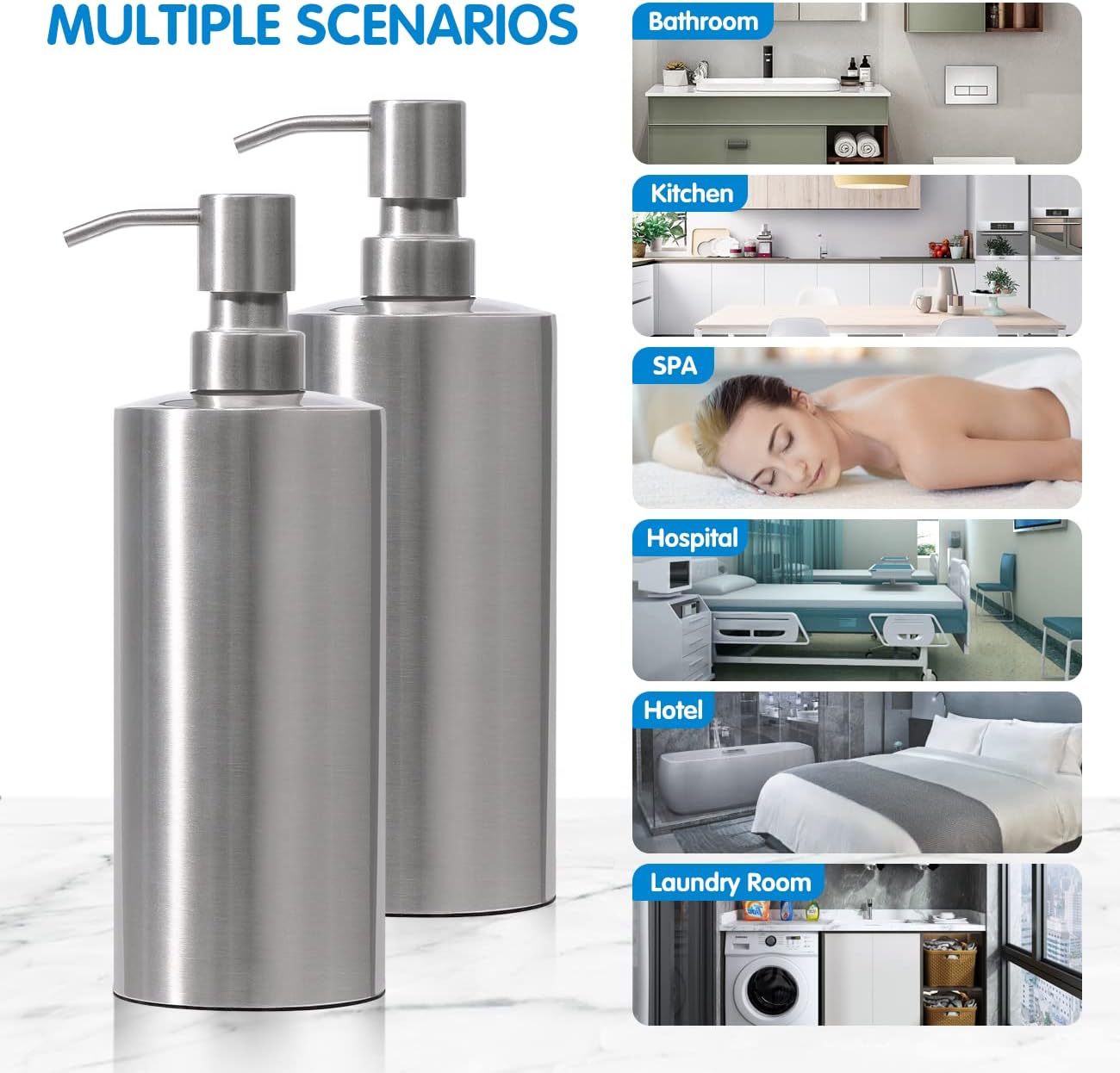 ARKTEK Large Stainless Steel Countertop Soap Dispenser - Rust and Leak Proof Liquid Hand Soap Pump Bottle for Kitchen, Bathroom and Countertop Hand Dish Lotion (20 Oz / 600 ml) - Image 5