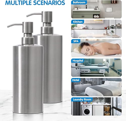 Miniatura 5 de ARKTEK Dispensador de jabón de manos líquido grande de acero inoxidable para encimera, a prueba de óxido y fugas, para cocina, baño y encimera,