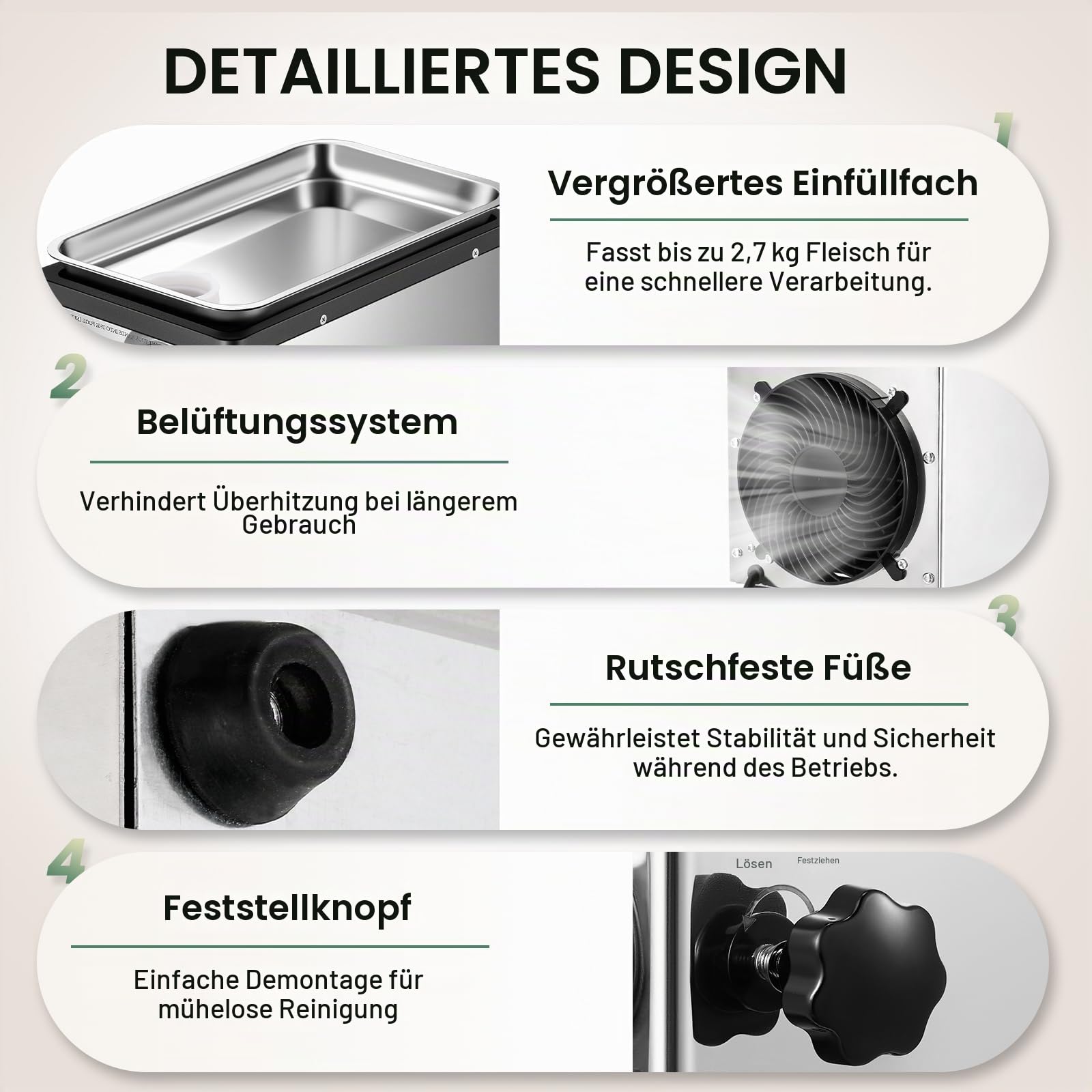 Huanyu Fleischwolf Elektrisch 1100 watt Gewerbe Fleischwolf mit Wurstfüller Elektrische Hackfleisch Maschine mit 2 Schneidmessern und 4 Schneidplatten