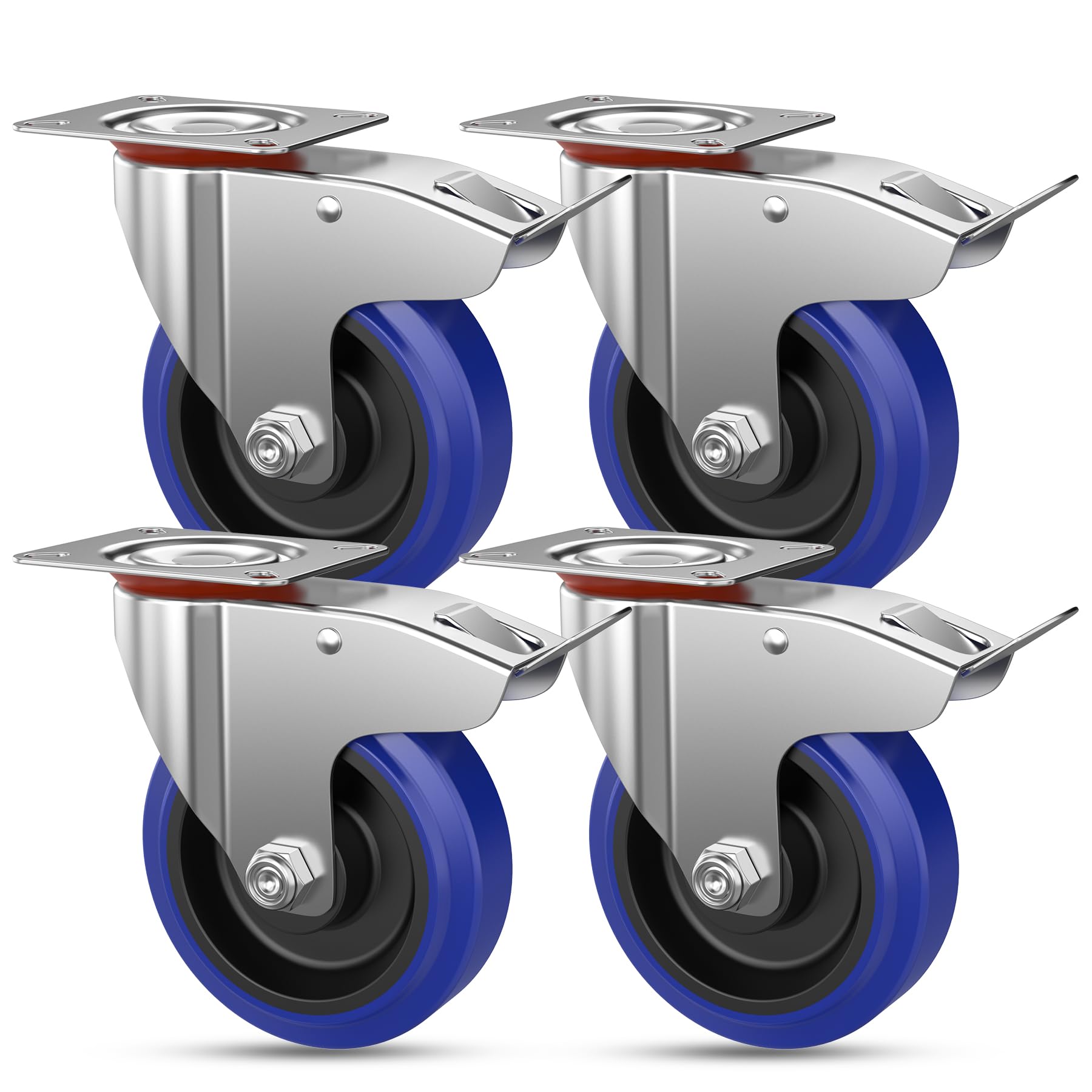 Ruedas de Transporte con Freno 75mm 150kg Galvanizado Servicio Pesado 4 Ruedas Giratorias