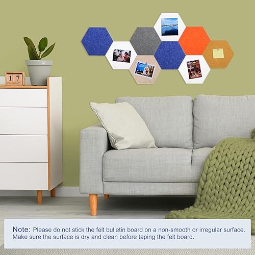 Miniatura 7 de PATIKIL Tablón de anuncios de fieltro, 12 x 10 pulgadas, paquete de 6 azulejos de fieltro hexagonales autoadhesivos para paneles de pared a prueba