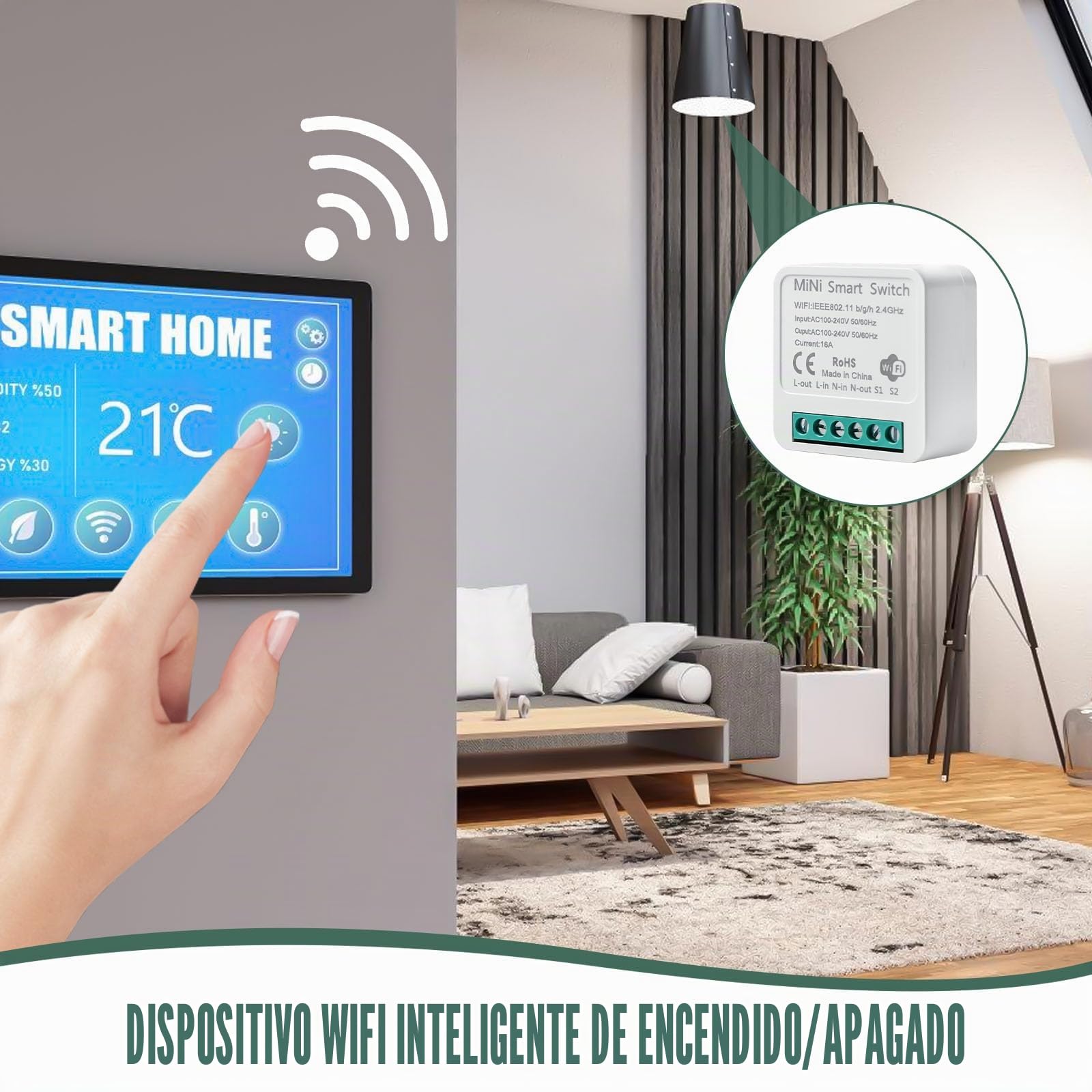 6 interruptores de luz inteligentes, módulo de 2 vías: mini interruptor Wi-Fi, se ajusta detrás del interruptor de pared, interruptor de luz inteligente, módulo compatible con Tuya, Alexa y Google
