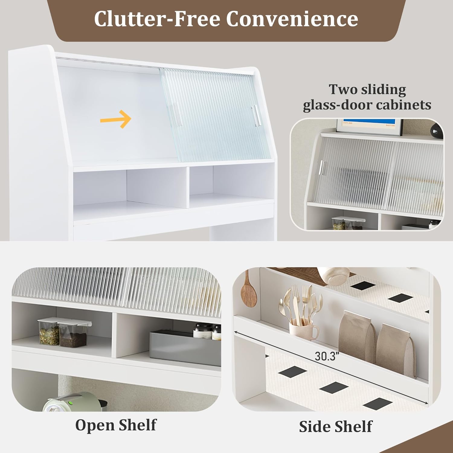 Merax Sideboard Buffet Cabinet with Foldable Dining Table, Multifunctional Cupboard with Storage Shelf and Hooks, for Small Places,Studio, Apartment Marble White image 6 of 8 B0F99TM2HS