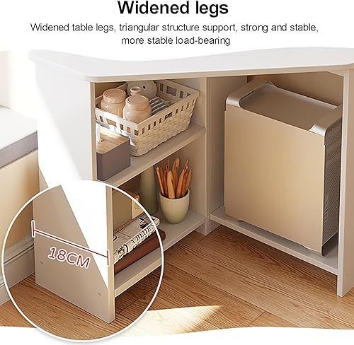 Miniatura 4 de Escritorio esquinero para espacio pequeño, escritorio de computadora triangular con estantes de almacenamiento y soporte para CPU, mesa de tocador