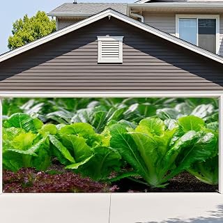 6x13ft Garage Door Cover Lettuce Cabbage Plants Vegetable Garden Garage Door Banner Decorations Polyester Door Mural Backdrop for Outdoor Indoor Party Background Decor