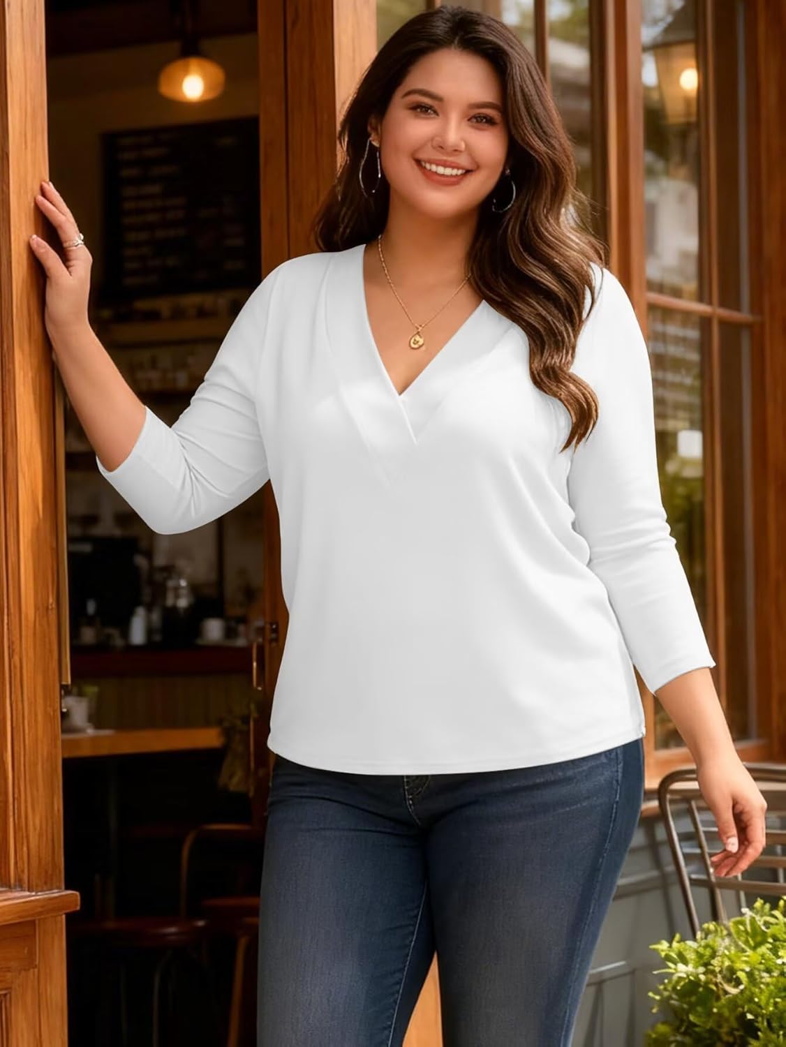 Bliwov Women’s 3/4 Sleeve V Neck Tops Loose Fit T Shirts Casual Work Blouses 2026 Spring Soft Basic Tees Summer Outfits - Image 2