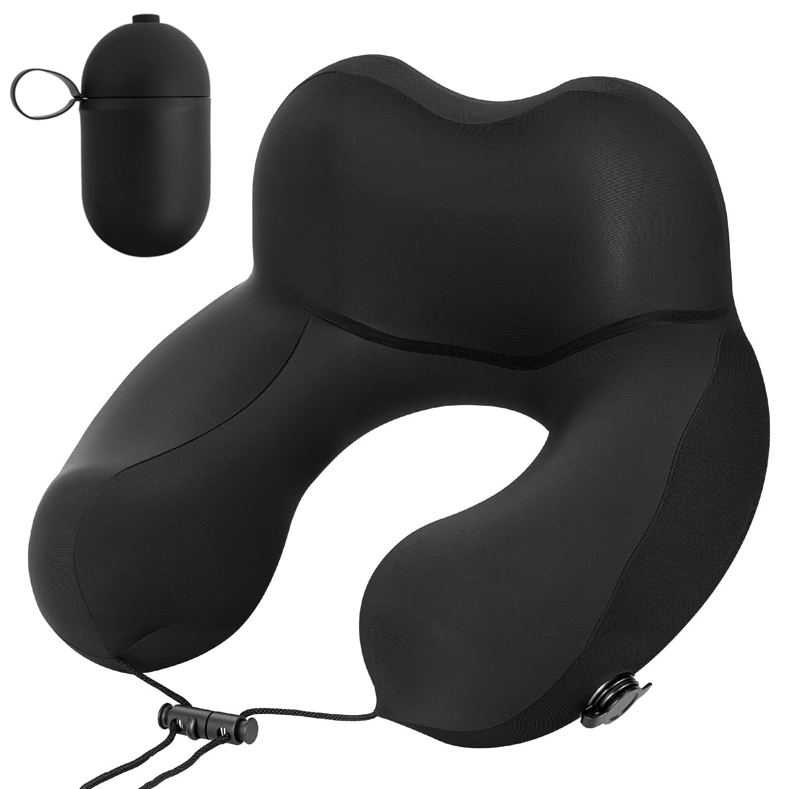 Instaywell Neck Pillow for Traveling, 2-in-1 Air-Pump & Storage Bag, Inflatable Compact 360°Head Support Airplane Pillow for Travel,Train, Car - Black