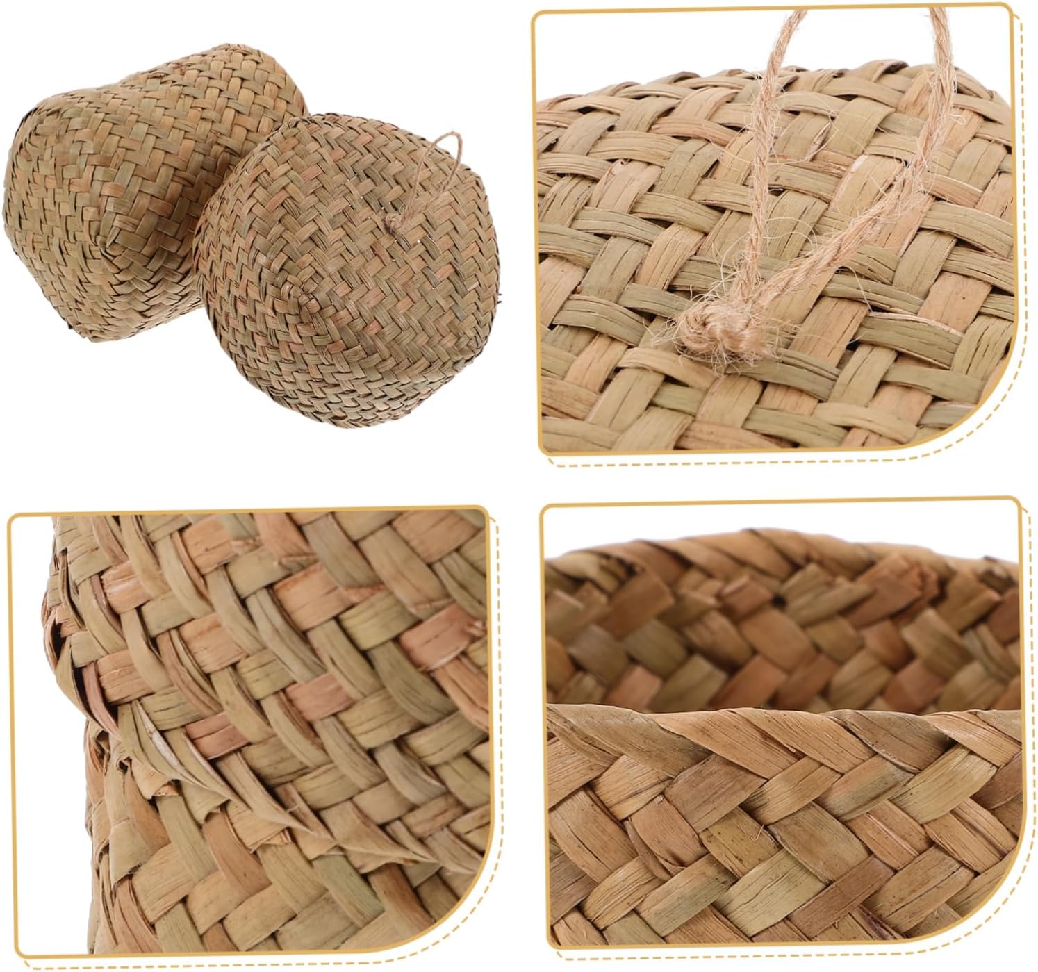Unomor 4pcs Handmade Seagrass Basket Lid Small Storage Basket Living Room Decor Candy Holder