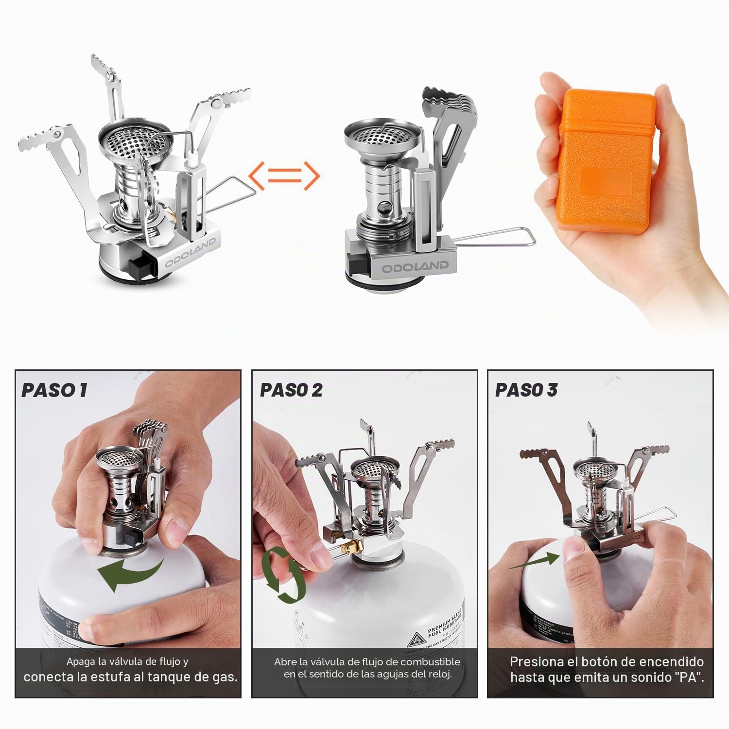 Odoland Kit de utensilios de cocina de camping con estufa plegable para 2 personas, juego de ollas antiadherentes con tazas de acero inoxidable, platos, tenedores, cuchillos, cucharas para cocinar al aire libre y picnic