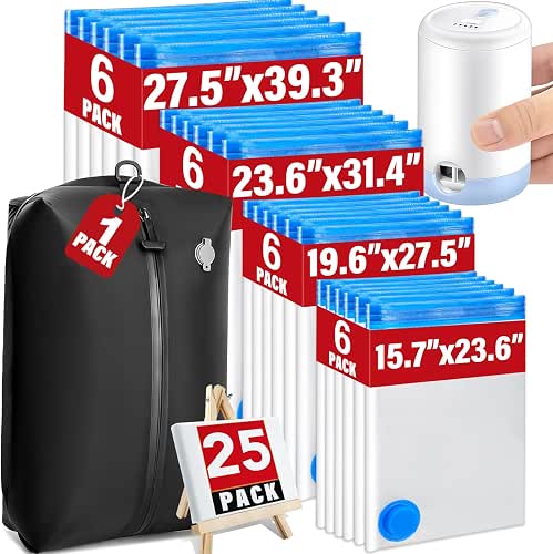 25 Pack Vacuum Storage Bags for Clothing Travel Vacuum Seal