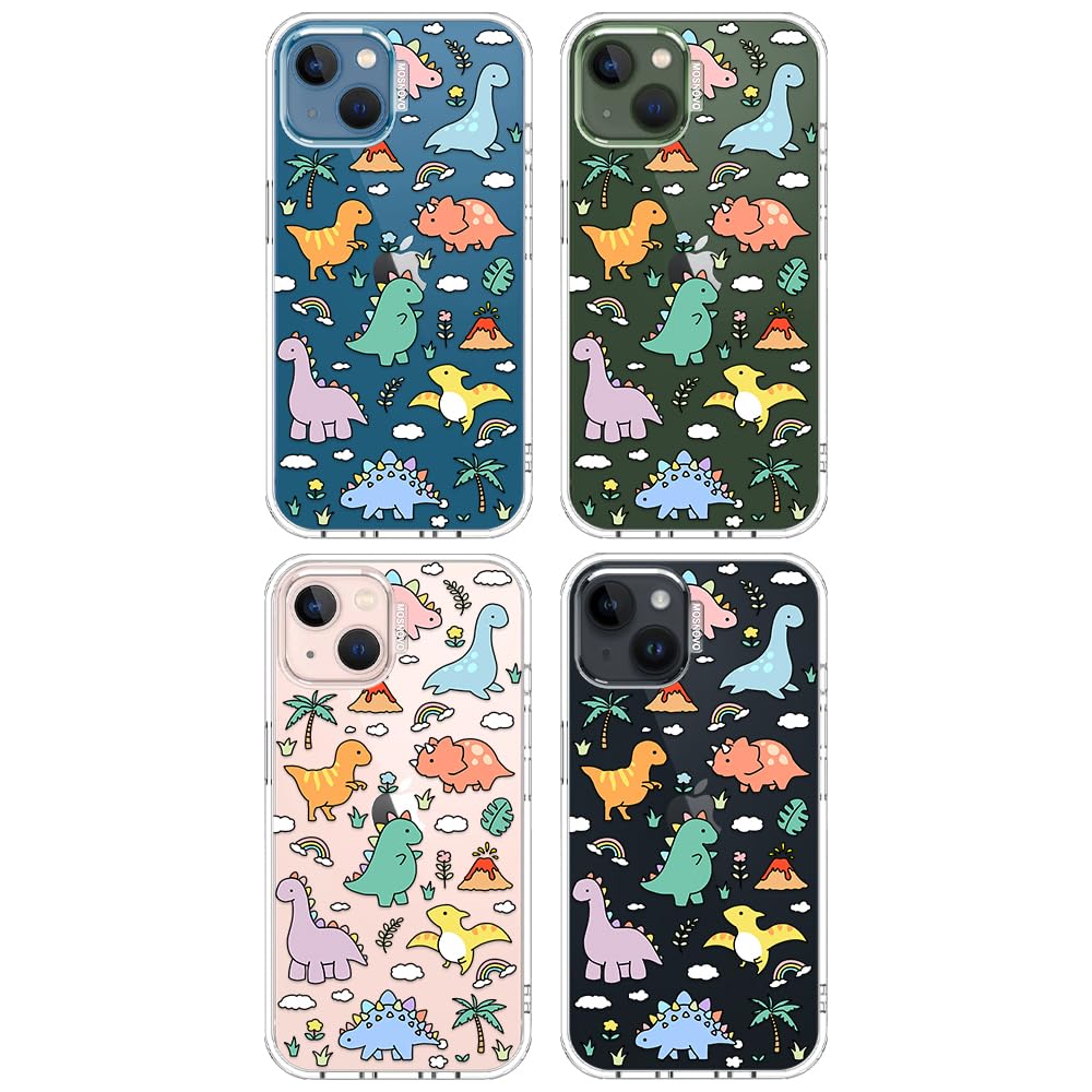MOSNOVO Hülle für iPhone 13 & iPhone 14, [2 m Militärschutz] [Anti-Abblätter-Technologie] Transparente stoßfest TPU Stoßfänger Handyhülle mit Design - Dinosaurierland - 5