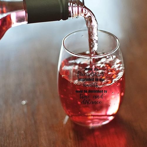 Miniatura 4 de Amistades impresas en nuestros corazones, Never Be Diminished by Time And Distance - Vaso de vino sin tallo de 11 onzas para cerveza, whisky, vino,