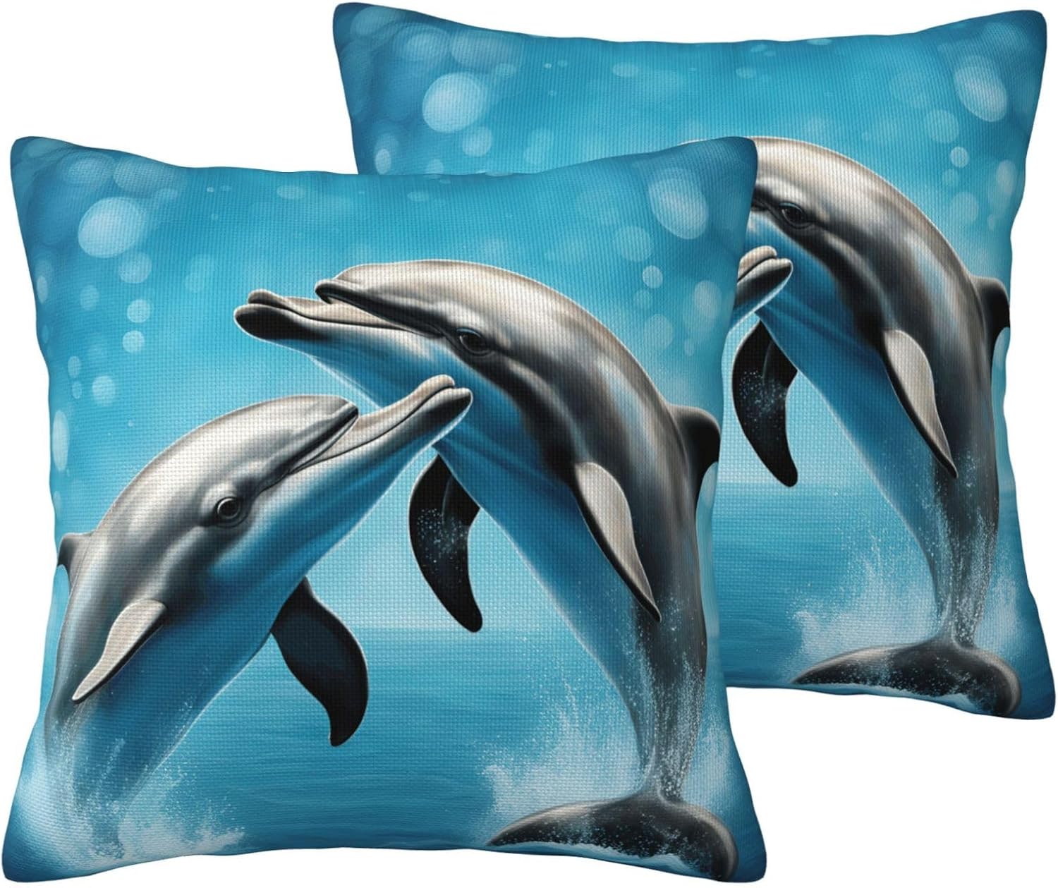 Dolphins in Love Imitation Linen Pillowcase -2 Sets, Fashionable Home Decoration, Used for Sofas, Gardens, beds