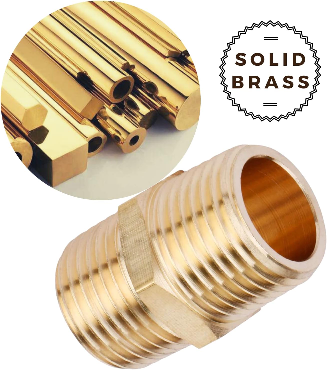 2PCS Brass Nipple Fitting 1/2" to1/2" NPT Male Hex Adapter by CX WONDERLAND
