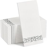 FOCUSLINE Silver Linen-Feel Disposable Guest Towels - 100 Pack Soft Absorbent Bathroom Napkins for Parties, Weddings, Events 12x17