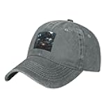 WHJSSF Black Washed Denim Baseball Cap Future Robot Pattern Adjustable Cotton Hat Breathable & Lightweight