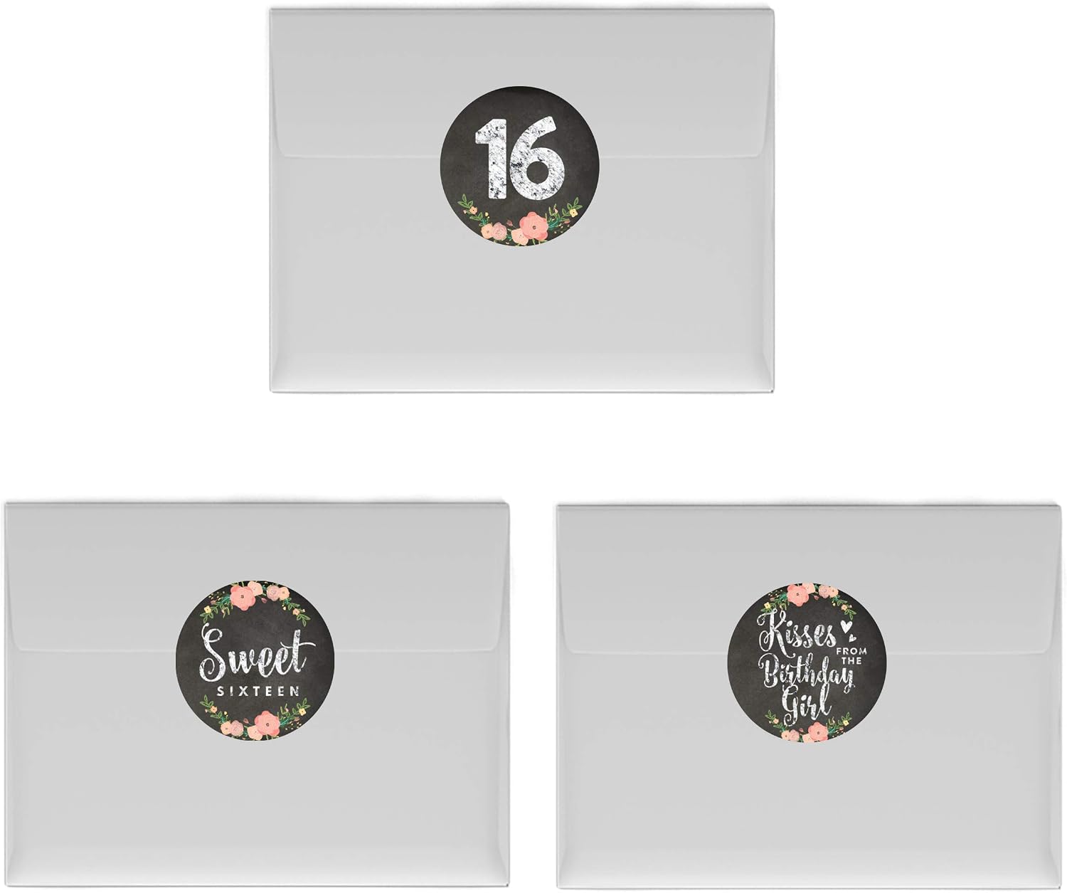 Andaz Press Chocolate Drop Labels Trio, Fits Kisses, Sweet 16 Birthday, Chalkboard Floral, 216-Pack