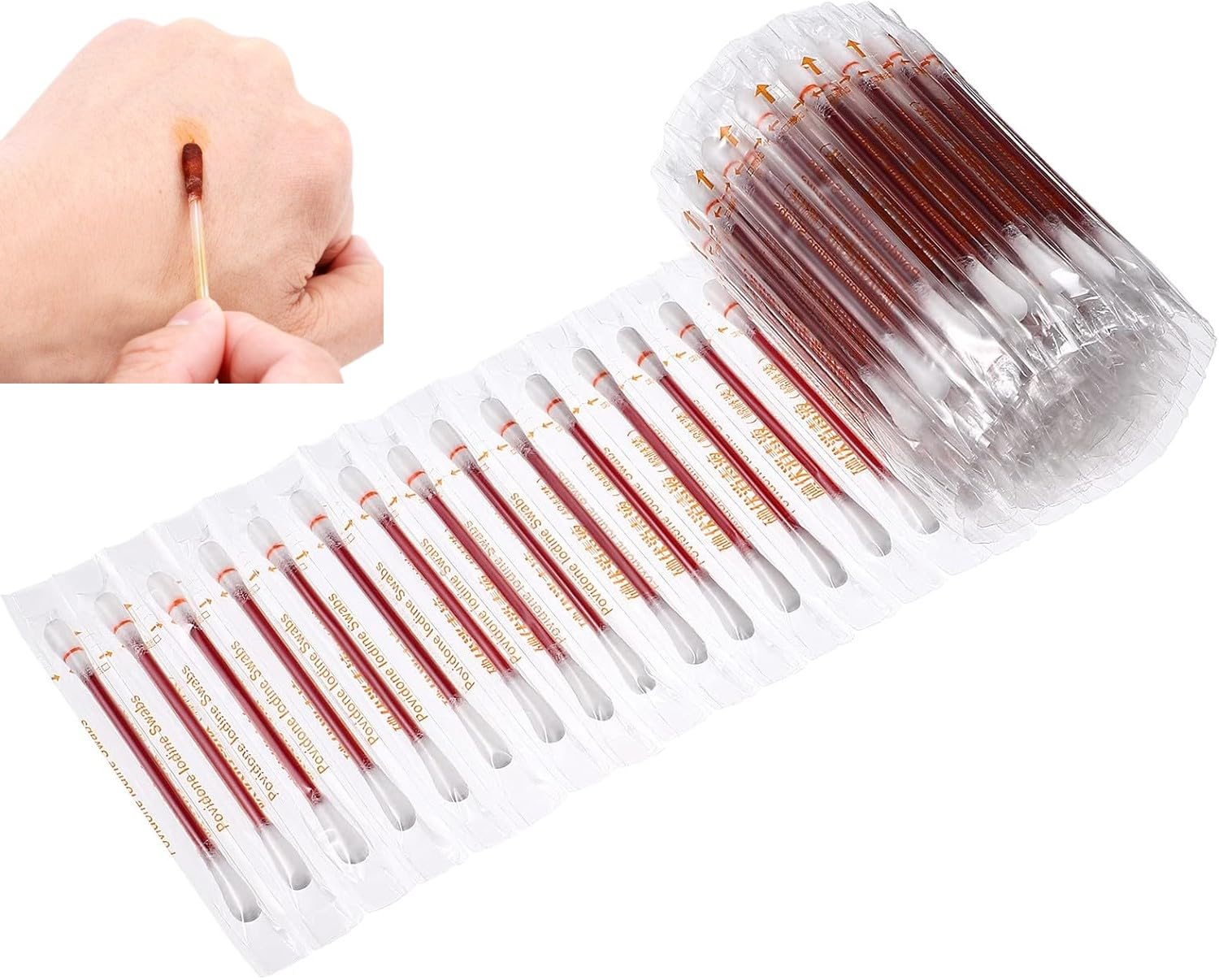 Kwinto 50 Pack Disposable Iodide Cotton Swab Makeup Double-headed Iodine Disinfectant Cotton Stick for Outdoor Sport Travel Medical Supplies Clean Wounds Care First Aid-image-31