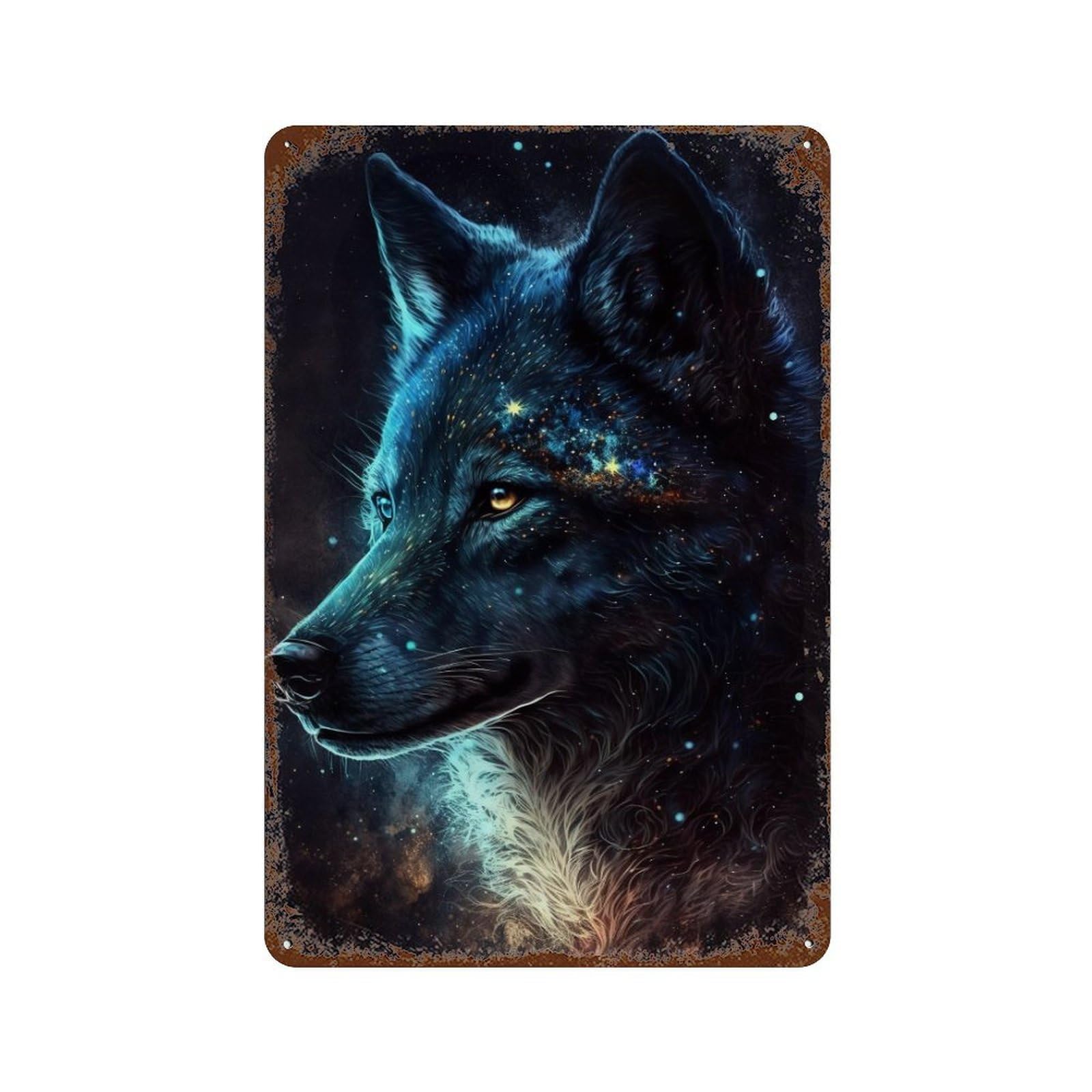 Galactic Wolf Portrait -14 Rustic Tin Plaque 11.8"x7.9", Rustic Home Decor for Office, Studio And Wall Decor