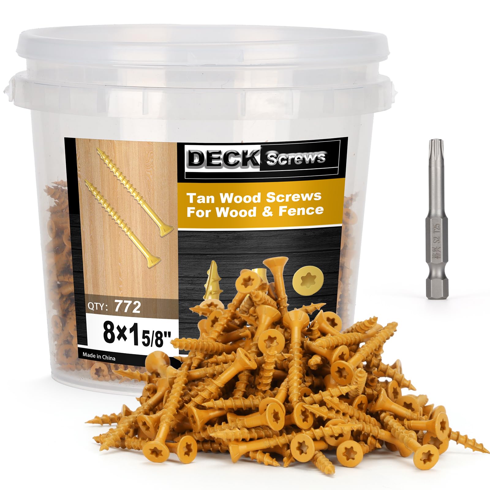 Deck Screws #8 x 1-5/8’’, T25 Star Torx Drive Flat Head Wood Screws, Tan, 5lb