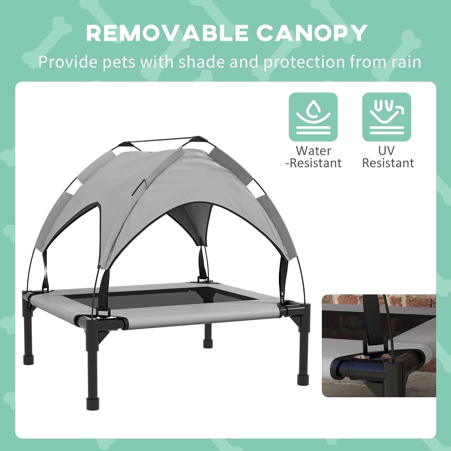 PawHut Elevated Dog Bed with Canopy, Raised Outdoor Pet Bed for Camping, Portable Raised Pet Cot with Washable Breathable Mesh, for Indoor Outdoor, Large Dogs, 30" x 24" x 27", Light Gray