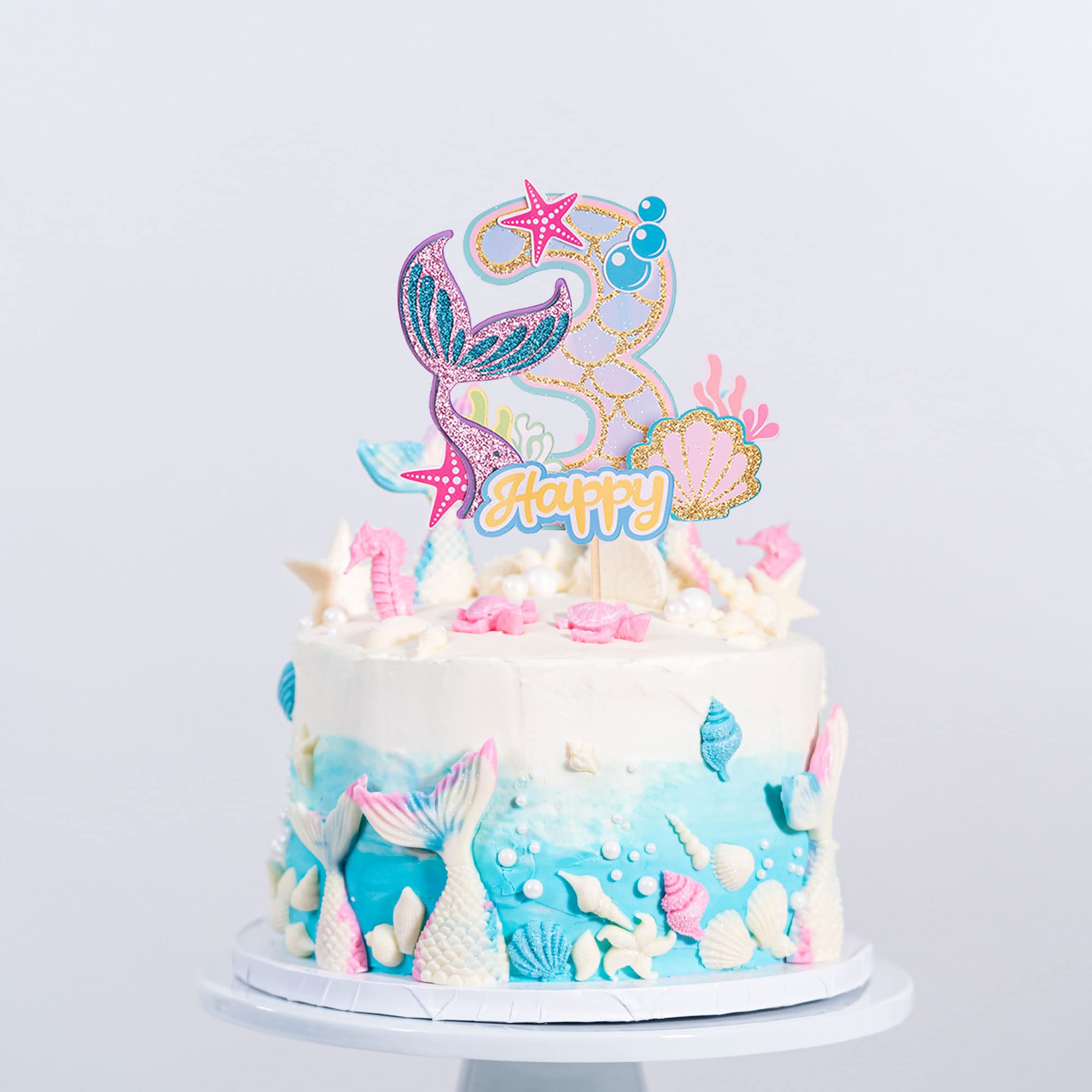Meerjungfrauen-Kuchenaufsatz Für 7. Geburtstag | 3-teilig | Mit Stab | Für Torten & Cupcakes | Nicht Essbar