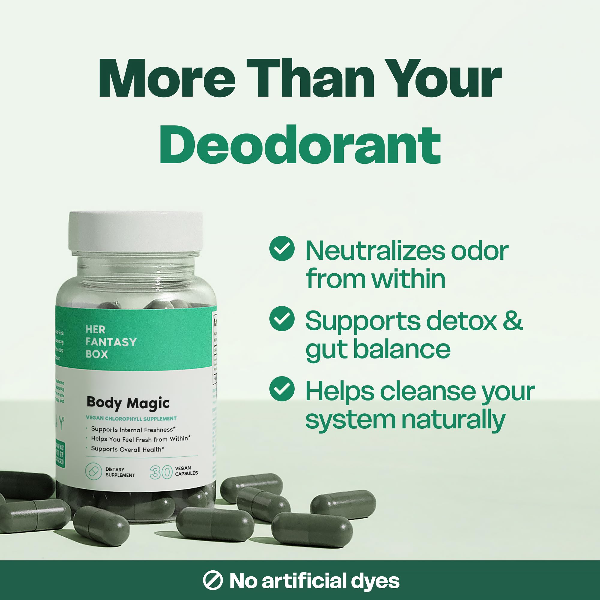 Her Fantasy Box | Body Magic | Chlorophyll Capsules – Vegan Detox & Digestion Support, Gut & Skin Health, Natural Energy Booster – 30 Capsules (200 mg) — Amazon image 2