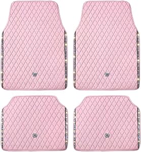 Universal Anti-Slip Car Mats, 4PCS Full Set Diamond Pattern PVC Floor Mats for SUV Sedan Truck, Waterproof All Weather Interior Accessories(Pink)
