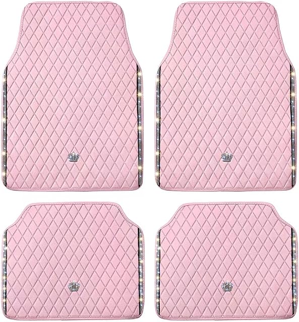 Tapis universels antidérapants, 4PCS Modèle de diamant complet PVC Tapis de sol pour SUV Camion berline, étanche Accessoires d'intérieur tout temps(Pink)