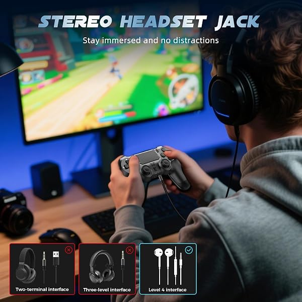 Glitfix Wireless Controller for PS-4, Upgraded Controller Wireless for PS-4/Slim/PC, Bluetooth Gamepad Joystick with Dual Vibration/Touch Panel/ 3.5mm Audio Jack/Six-Axis/Ergonomic(Black) - 5