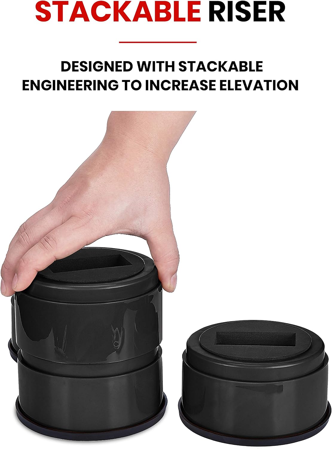 iPrimio Stackable Bed Risers, Fits Caster Wheels - Round, 2 Inch Lift, Heavy Duty 4 Pack, Up to 5000lbs - Raising Blocks, Furniture Risers - Safe, Sturdy Bed Lifts for Dorms, Couches, Tables, Desks