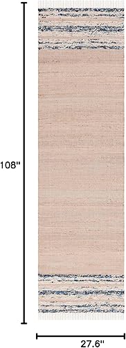 Miniatura 2 de Safavieh Natura Collection NAT871N - Alfombra de camino de lana y yute costero y de yute y lana de 2 pies 3 pulgadas x 9 pies, color natural y azul