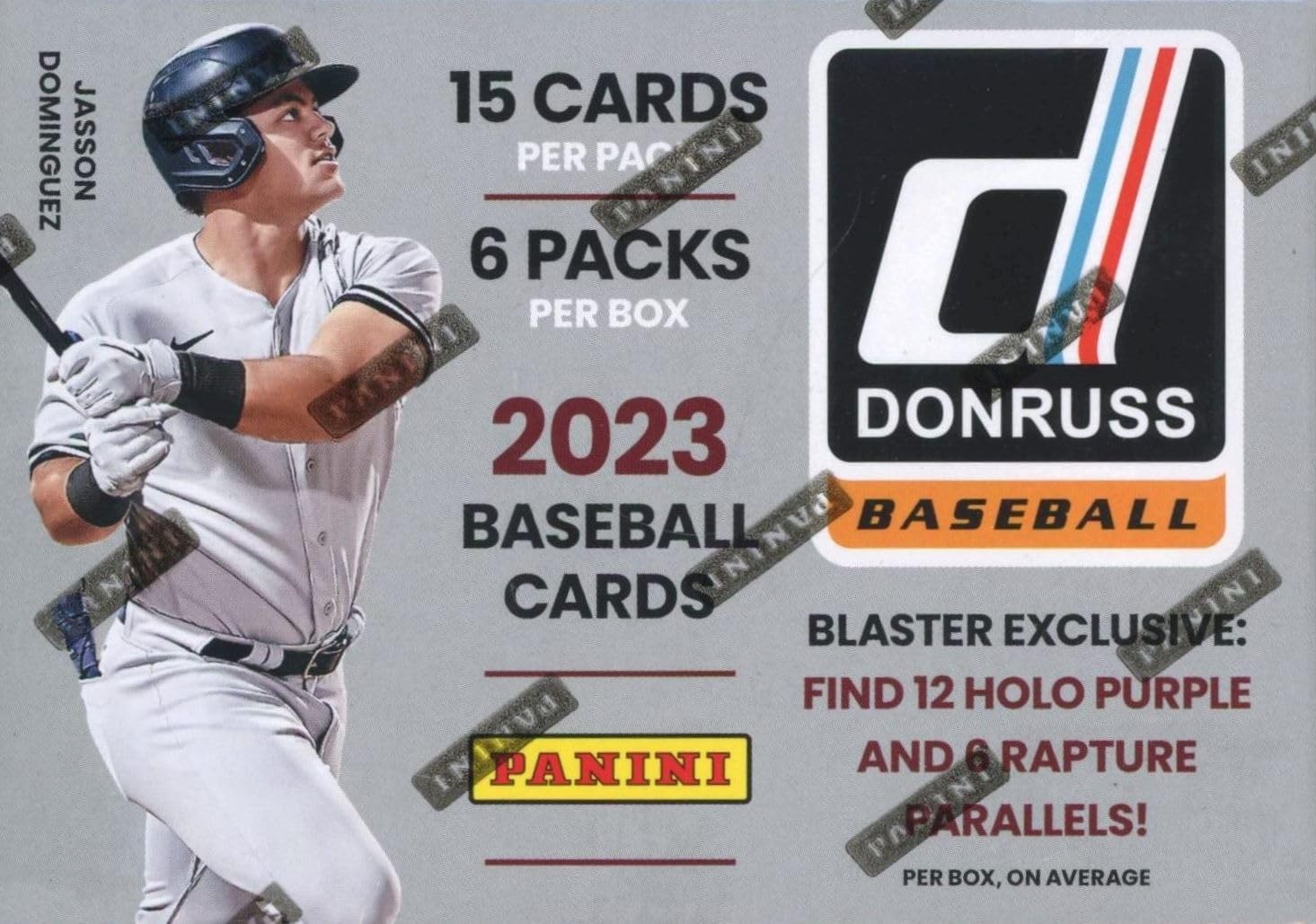 2023 Panini Donruss Baseball Factory Sealed HUGE Blaster Box with (90) Brand New Cards Including (12) HOLO PURPLE & (6) RAPTURE PARALLELS!