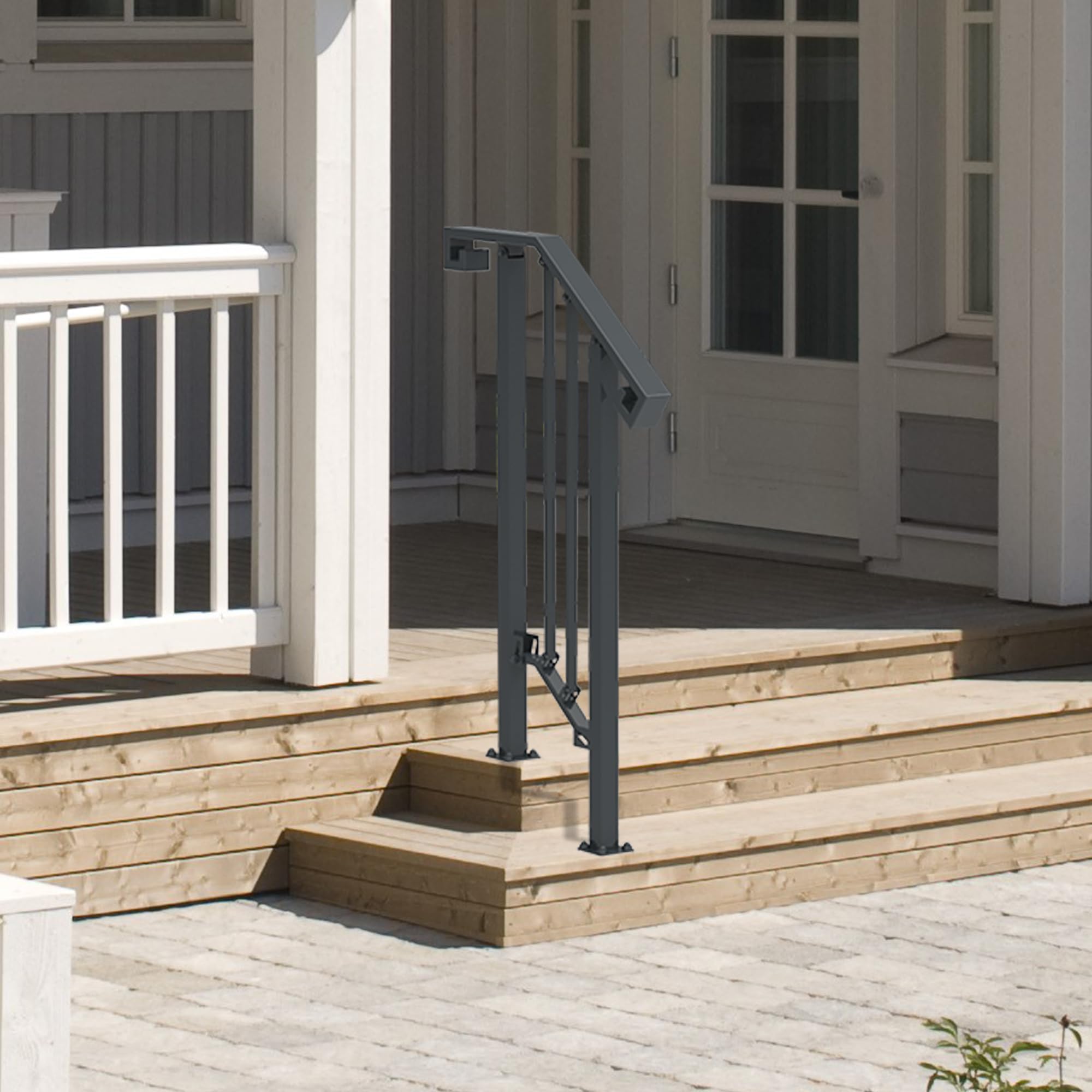 JOPHUN Handrails for Outdoor Steps, Outdoor Stair Railing Fits 2 Steps, Wrought Iron Handrail with Installation Kit, Sturdy Outdoor Handrails for Garden, Yard or Porch