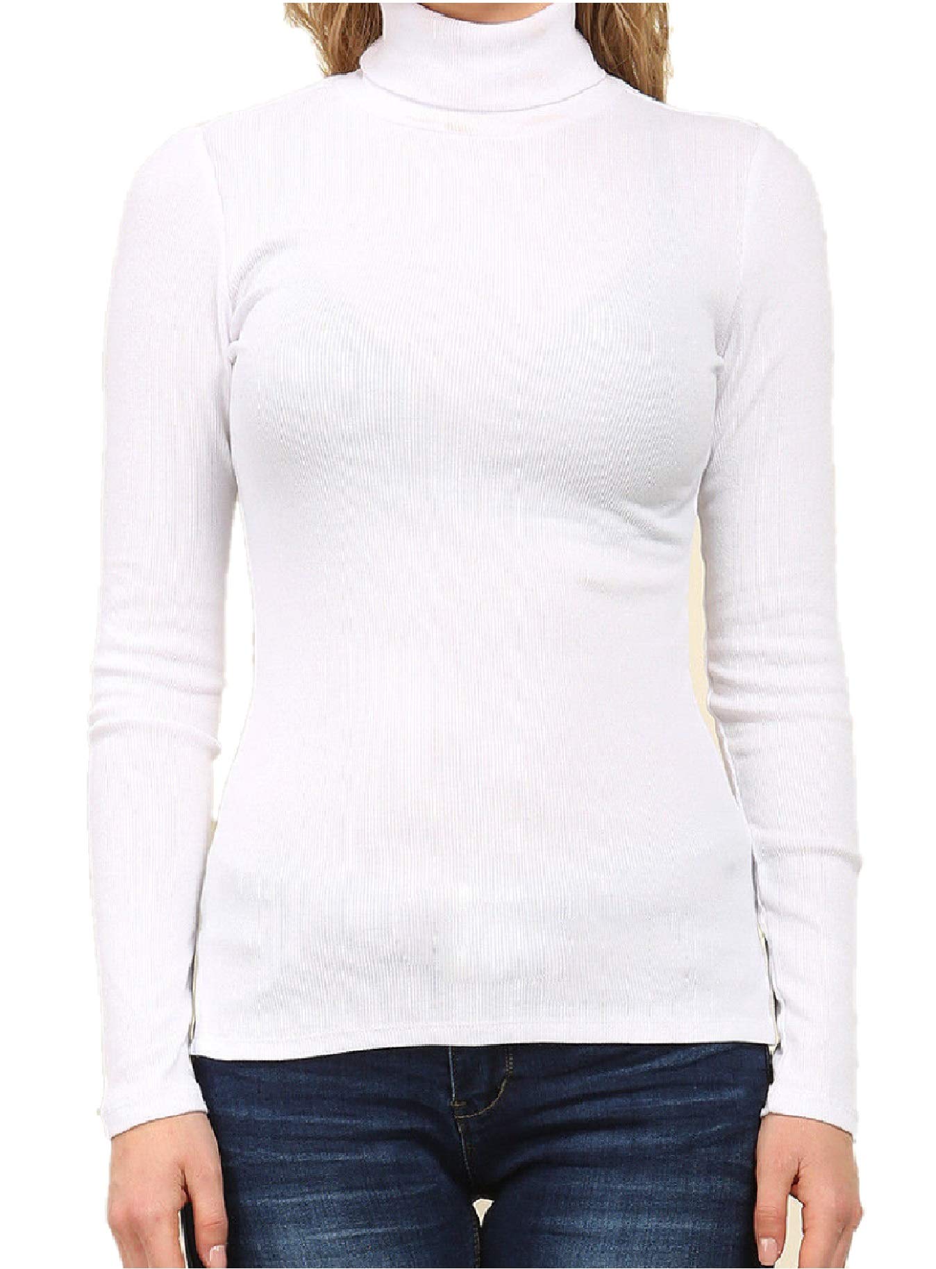 ER Direct Ladies Ribbed Stretch Polo Neck Top Womens Jumper Turtle Neck Long Sleeve Soft Knit 8-14 (White, 08-10)