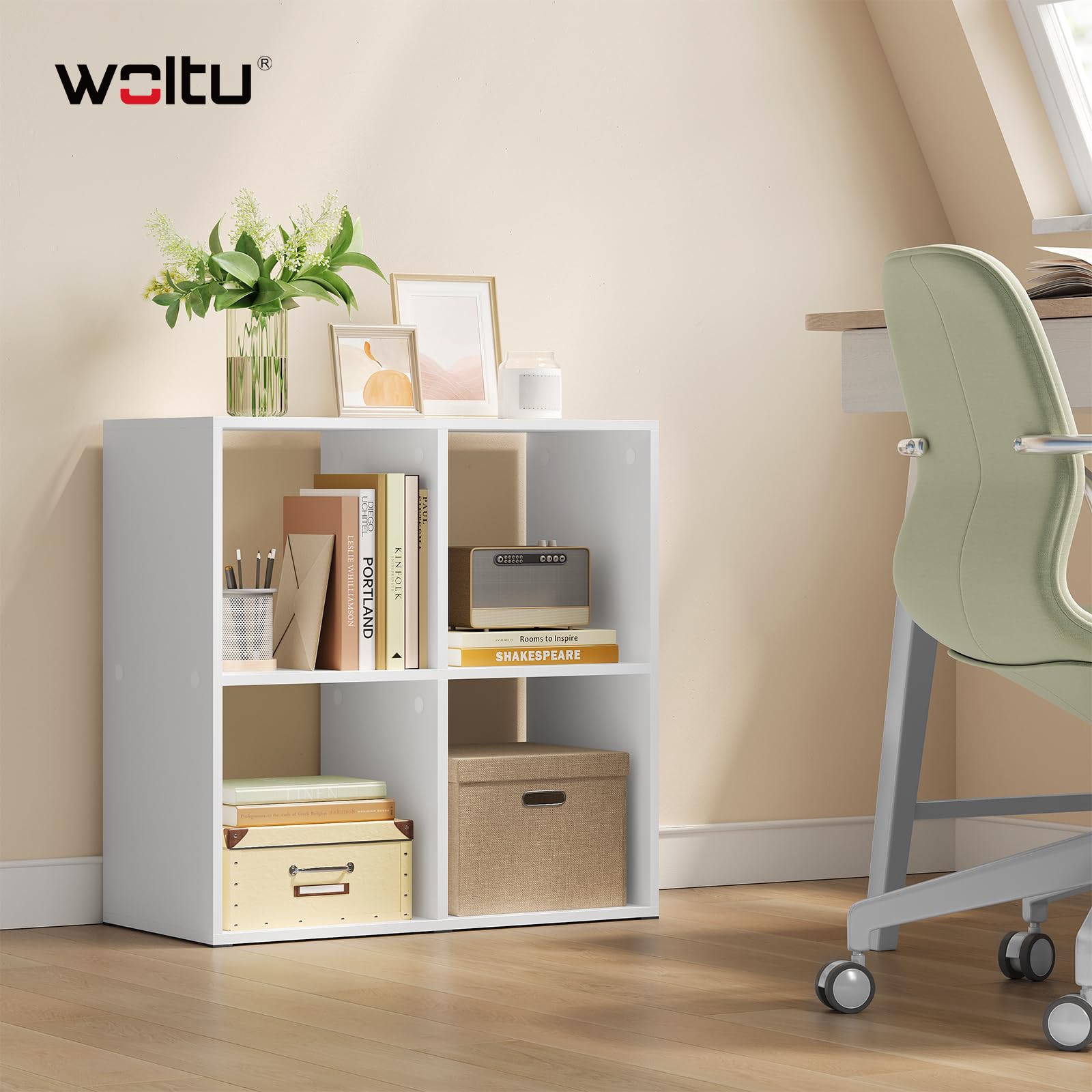 WOLTU Scaffale con 4 Cubi, Libreria Verticale, Scaffale Aperto