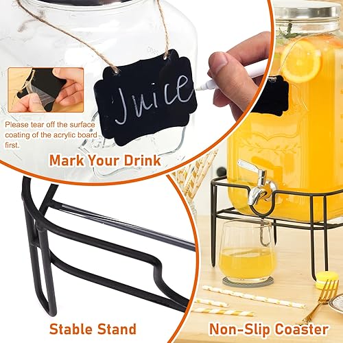 Miniatura 5 de Moretoes Dispensador de bebidas de vidrio para fiestas, dispensador de bebidas de 2 galones con soporte para jugo y té helado, dispensador de jarra