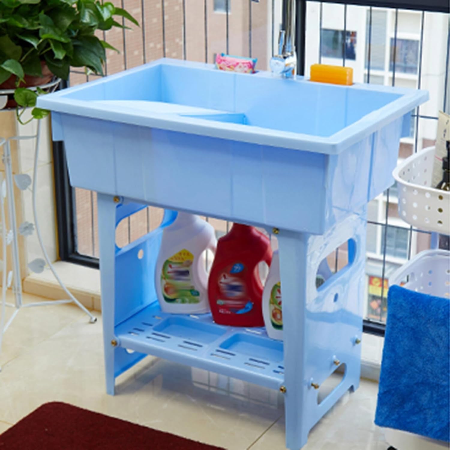 Laundry Sinks Freestanding Sink Utility Sinks For A Laundry Room Utility Sink With Faucet Hoses Drain Kit Tub Indoor And Outdoor Utility Sink For Laundry Bathrooms Garages Basements(Color:Blue,Style:S